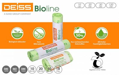 Deiss Bioline 100% kompostierbarer Biobeutel in verschiedenen Größen