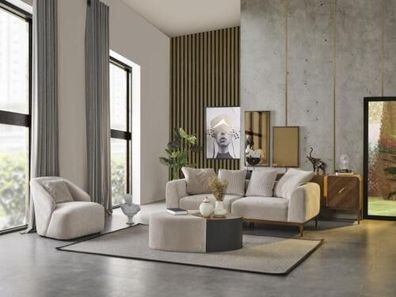 Sofagarnitur 3 Sitzer Sessel Dreisitzer Weiß Modern Stoff Polyester