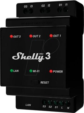 Shelly · Relais · "Pro 3" · WLAN & LAN Schaltaktor · 3x 16A · Max. 48A · BT