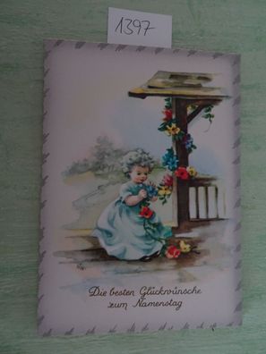 alte Postkarte AK Haco Germany AW 5227 Kind flechtet Blumengirlande Namenstag