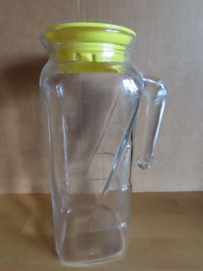 Kanne Saftkanne Milchkanne Glas klar mit gelben Deckel Frigarello / ca. 1L