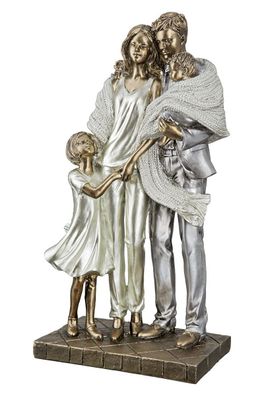 Skulptur "Familienglück", auf Base, weiß/ silber-/ goldfarben, von Gilde, 8x15x26cm