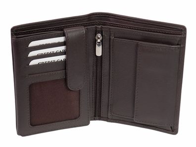 Geldbörse mit RFID Schutz Leder Portemonnaie GO Braun Geldbeutel Hochformat