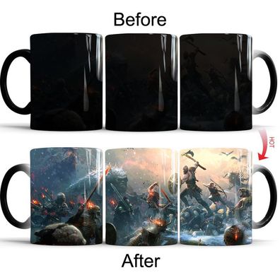 God of War Kratos Thermoeffekt Tasse Ceramic Kaffee Tee Milch Becher Zaubertasse