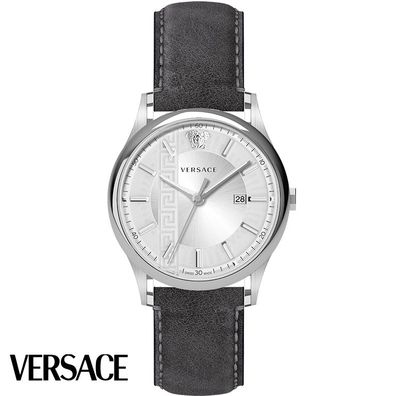 Versace VE4A00120 Aiakos silber grau Leder Armband Uhr Herren NEU