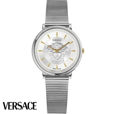 Versace VE8102019 V-Circle Lady weiss silber Edelstahl Armband Uhr Damen NEU