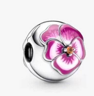 Pandora Rosafarbenes Stiefmütterchen Clip-Charm 925 Sterling-Silber