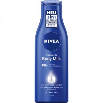 NIVEA reichhaltige Body Milk mit Tiefenpflegeserum, Mandelöl und Vitamin E 250 ml