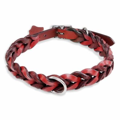 Hundehalsband aus Leder rot geflochten