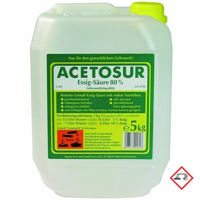 Acetosur Essig Säure 80 Prozent Spitzenqualität Kanister 5l 15er Pack