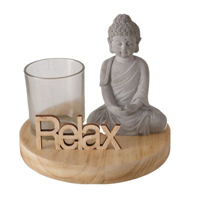 Windlicht "Buddha Relax" Betonoptik, 16x16x14cm, von Boltze