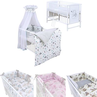 Babybett Kinderbett Gitterbett Mia Traumbär Weiß 120x60 komplett Bettset