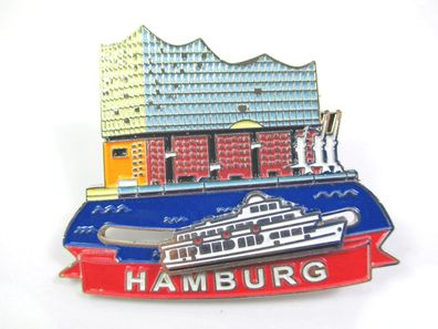 Hamburg Magnet Elbphilharmonie Metall Souvenir mit Schiff Schieber Germany