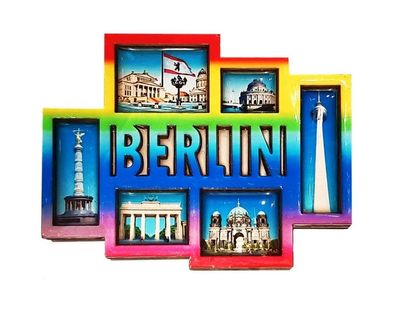 Berlin Magnet 6er Ansicht Holz Souvenir Brandenburger Tor regenbogenfarben