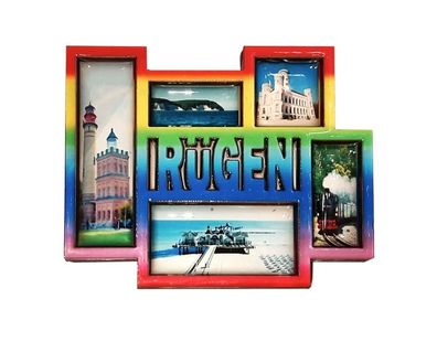 Rügen Magnet 6er Ansicht Holz Souvenir Insel Ostsee regenbogenfarben