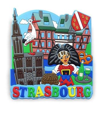 Straßburg Elsass Münster Storch Wein Rubber XL Magnet Souvenir Frankreich