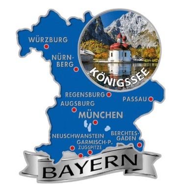 Königsee Bayern Germany Metall Magnet blau Souvenir Landkarte