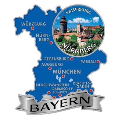 Nürnberg Kaiserburg Bayern Germany Metall Magnet blau Souvenir Landkarte