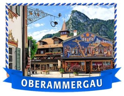 Oberammergau Bayern Dorf Hausansicht Premium Magnet aus Poly Souvenir Germany