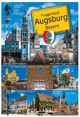 Augsburg Bayern Fuggerstadt Ortsschild Foto Magnet Souvenir Germany