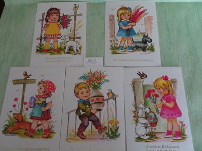 5 alte Postkarten AK Joseph Lang JLM 270 Color Hanitzsch Kinder Geburtstag edel!