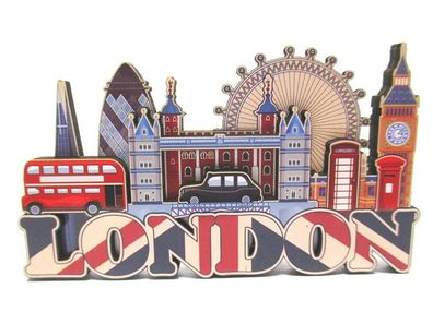 London Holz 2D Magnet All Sights in One Souvenir Great Britain, Neu