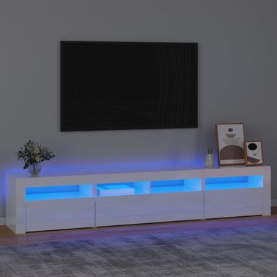 vidaXL TV-Schrank mit LED-Leuchten Hochglanz-Weiß 210x35x40 cm