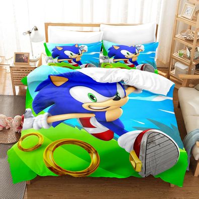 3tlg. Sonic the Hedgehog Mikrofaser bettbezug Kinder Bettwäsche Geschenk