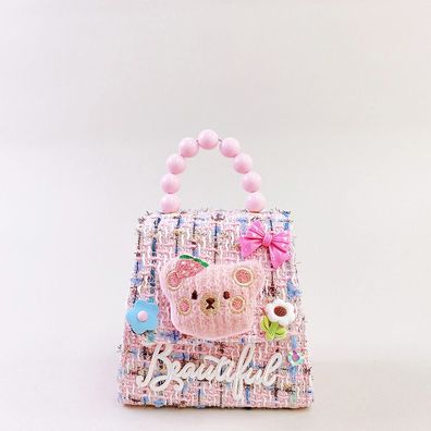 Cute Bär Hase Mädchen Umhängetasche mit Kette Perle Handtasche Geldbörse Bag