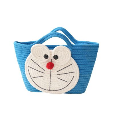 Doraemon Baumwollseil Gewebte Tasche Tote Bag Handgewebte Korb Handtasche Blau