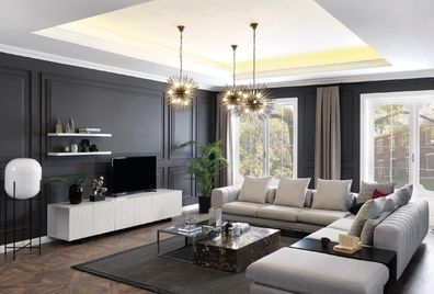 Wohnlandschaft Ecksofa L Form tv Ständer 3x Couchtisch Couch Polster Möbel