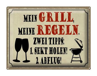 Blechschild Spruch 40x30 cm Mein Grill meine Regeln 2 Tipps Deko Schild tin sign