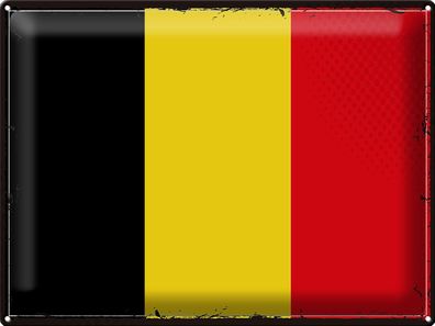 Blechschild Flagge Belgien 40x30 cm Retro Flag of Belgium Deko Schild tin sign