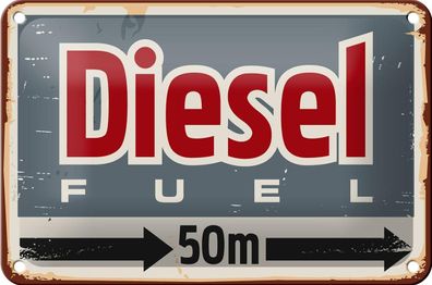 Blechschild Retro 18x12 cm Diesel fuel 50 m Metall Deko Schild tin sign