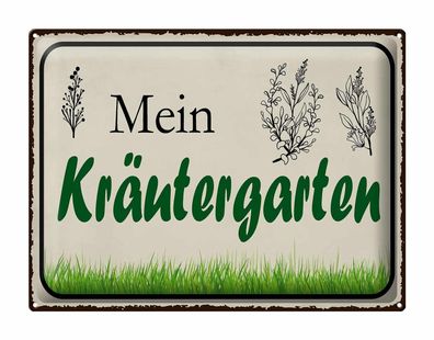 Blechschild Spruch 40x30 cm Mein Kräutergarten Garten Deko Schild tin sign