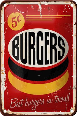 Blechschild Retro 12x18 cm burgers best in town Fast food Deko Schild tin sign