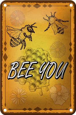 Blechschild Hinweis 12x18 cm Bee you Biene Honig Imkerei Deko Schild tin sign