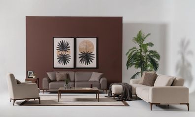 Wohnzimmer Ecksofa L-Form Sofa 3 Sessel Couchtisch 2x Beistelltische Set