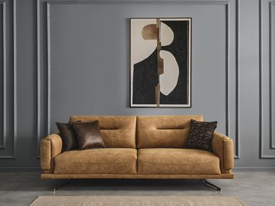 Dreisitzer Sofa 3 Sitzer Sofas Braun Kunstleder Wohnzimmer Luxus Sitz
