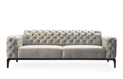 Dreisitzer Sofa 3 Sitzer Sofas Stoff Weiß Wohnzimmer Chesterfield Neu