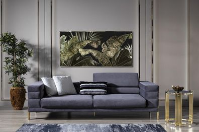 Dreisitzer Sofa 3 Sitzer Sofas Stoff Grau Wohnzimmer Luxus Modern Sitz