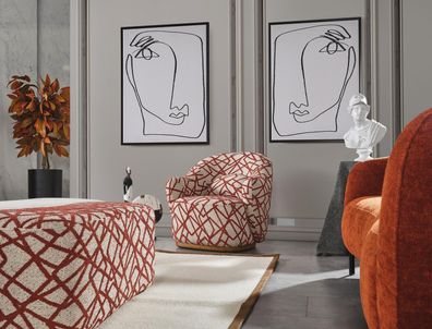 Sessel Ohrensessel Modern Stoff Wohnzimmer Polyester Orange Design