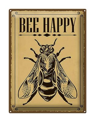 Blechschild Hinweis 30x40 cm Bee happy Biene Honig Imkerei Deko Schild tin sign