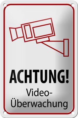 Blechschild Hinweis 12x18 cm Achtung Videoüberwachung Metal Deko Schild tin sign