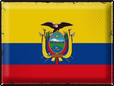 Blechschild Flagge Ecuador 40x30 cm Retro Flag of Ecuador Deko Schild tin sign