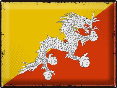 Blechschild Flagge Bhutan 40x30 cm Retro Flag of Bhutan Deko Schild tin sign