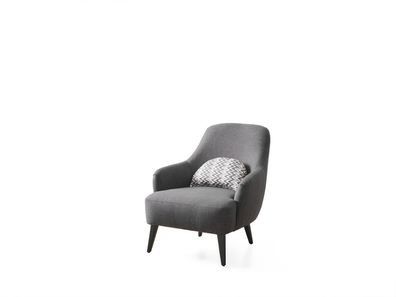 Sessel Ohrensessel Stoff Wohnzimmer Polyester Design Grau Modern Sitz