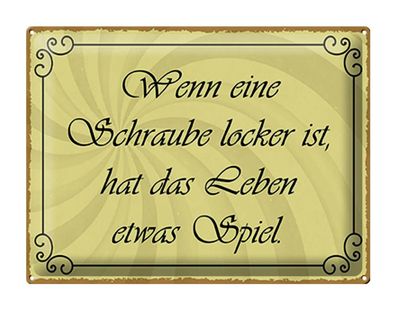 Blechschild Spruch 40x30 cm Schraube locker Leben Spiel Deko Schild tin sign