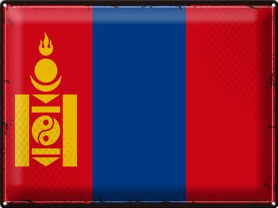 Blechschild Flagge Mongolei 40x30 cm Retro Flag of Mongolia Deko Schild tin sign