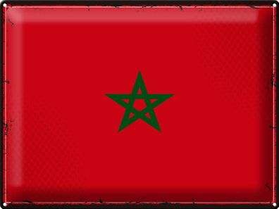 Blechschild Flagge Marokko 40x30 cm Retro Flag of Morocco Deko Schild tin sign